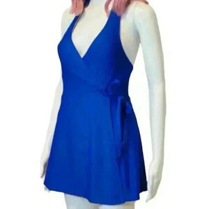 J Crew Halter Wrap Swim Dress Modest Royal Blue Womens Size 4